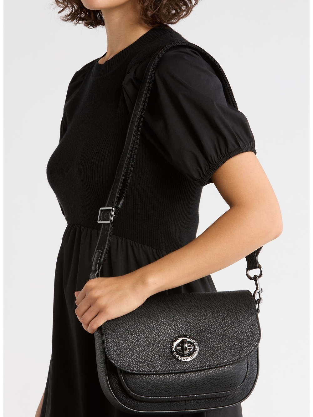 Marc Jacobs Black Pebbled Leather Crossbody Bag with Silver Hardware